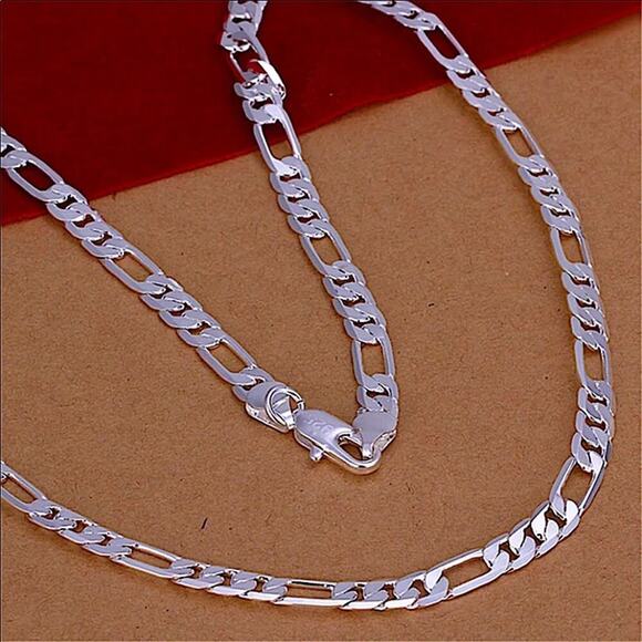 Sterling Silver Figaro 4mm Necklace Bracelet Matching Chain Link Unisex Set - Picture 6 of 6